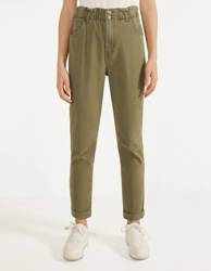 Bershka Pantalón Con Cintura Elástica Mujer 40 Kaki en oferta