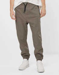 Bershka Pantalón Jogger Lino Hombre S Kaki precio