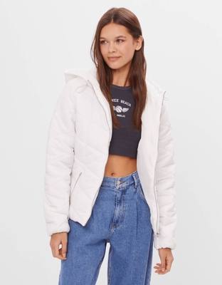 Bershka Cazadora Puffy Capucha Mujer S Crudo