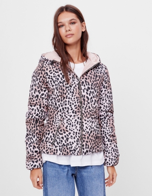Bershka Cazadora Puffy Animal Print Mujer Xs Rosa