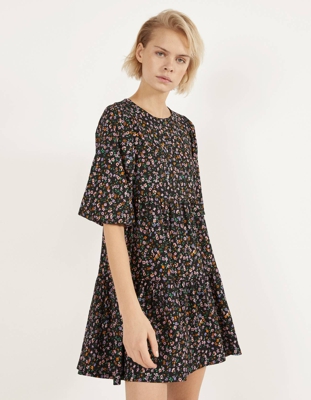 Bershka Vestido Babydoll De Flores Mujer L Morado