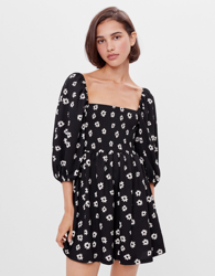 Bershka Vestido Babydoll Flores Mujer S Negro características
