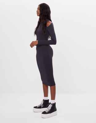Bershka Vestido Hombro Cut Out Mujer L Negro