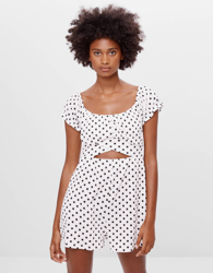 Bershka Mono Corto Con Escote Fruncido Mujer L Blanco Roto precio