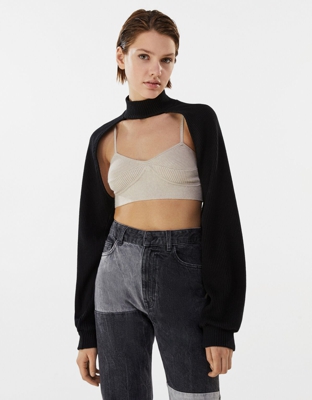 Bershka Jersey Manguitos Mujer M Negro