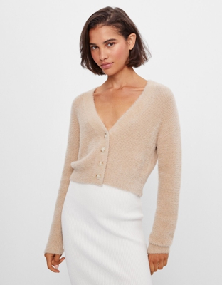 Bershka Chaqueta Pelo Botones Mujer M Camel
