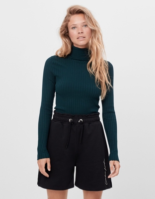 Bershka Jersey Cuello Alto Mujer S Verde