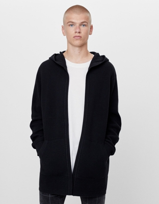 Bershka Cardigan Capucha Estructura Hombre Xl Negro