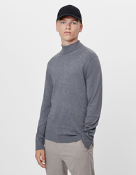 Bershka Jersey Cuello Alto Hombre Xl Gris en oferta
