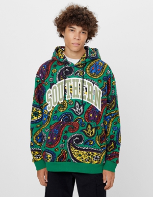 Bershka Sudadera Paisley Capucha Hombre Xl Verde