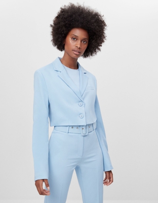 Bershka Blazer Cropped Cruzada Mujer Xs Azul