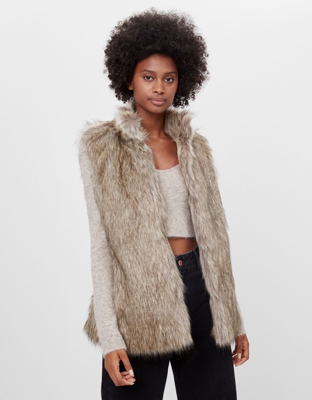 Bershka Chaleco Pelo Mujer S Beige