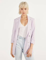 Bershka Blazer Con Manga Roll-Up Mujer S Morado en oferta
