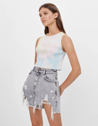 Bershka Short Denim Rotos Mujer 32 Gris en oferta