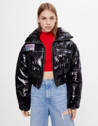 Bershka Cazadora Puffy Charol Mujer Xs-S Negro en oferta