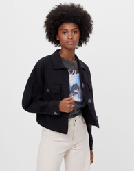 Bershka Cazadora Utility Con Manga Abullonada Mujer Xs Negro en oferta