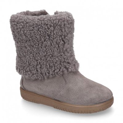 Botita Niños En Piel Serraje Con Cuello De Borreguito. 26 Gris