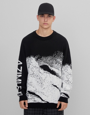 Bershka Jersey Print Montaña Hombre Xl Negro