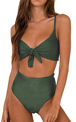 Conjunto de Bikini de Cintura Alta para Mujer Traje de Baño de Dos Piezas Traje de Baño de Nudo de Corbata de Guinga