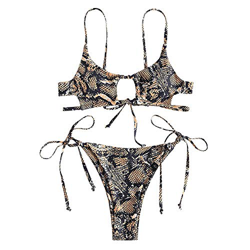 ZAFUL Juego de bikini acolchado, dos piezas, estampado de leopardo, corbata, triangular, bikini marrón M en oferta