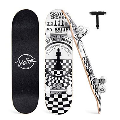 BELEEV Skateboards para principiantes, 31 x 8 pulgadas, monopatín completo para niños, adolescentes y adultos, 7 capas de arce canadiense doble patada