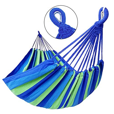 GOCAN Hamaca Doble brasileña 2 Personas Hamaca Extra Grande de Lona de algodón para Patio Porche Jardín Patio Área de Estar Exterior e Interior (Azul 