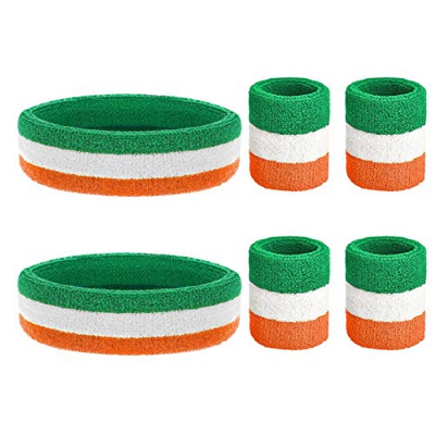ZERHOK Juego de Muñequeras, 4pcs Muñequeras Deportivas Sudor 2pcs Cinta para el Pelo Deporte para Día de San Patricio Irlanda Ejercicio Yoga Pilates B