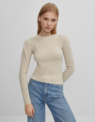 Bershka Jersey Rib Hombreras Mujer M Beige en oferta