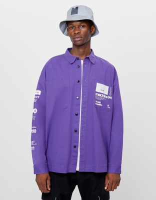 Bershka Sobrecamisa Print Hombre L Morado