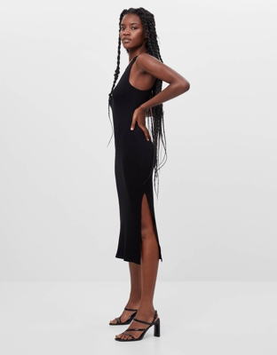 Bershka Vestido Midi Halter Mujer S Negro