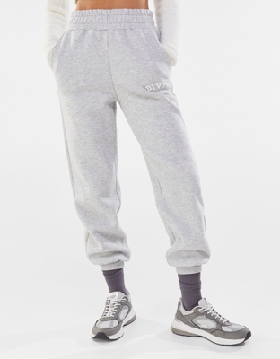Bershka Pantalón Jogger Felpa Print Mujer Xs Gris