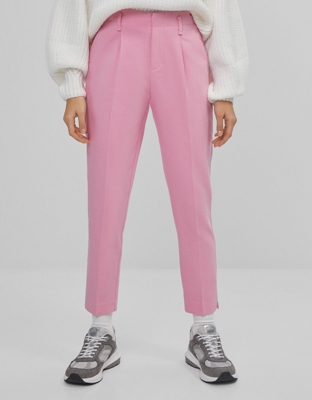 Bershka Pantalón Chino Pinzas Mujer 42 Rosa