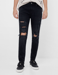 Bershka Jeans Skinny Rotos Hombre 36 Negro precio