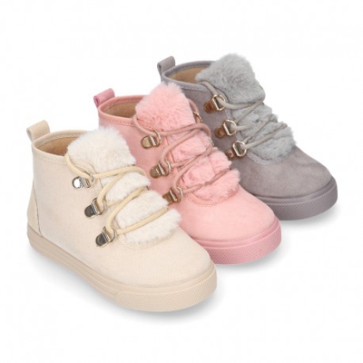 Botita Niños Tipo Montaña Con Cordones Y Lengüeta Pelo. 23 Rosa