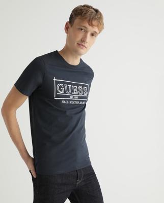 Guess - Camiseta De Hombre Azul Marino De Manga Corta