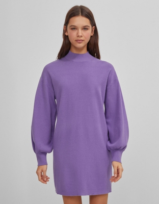 Bershka Vestido Manga Volumen Mujer Xs Morado