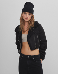 Bershka Cazadora Cropped Doble Faz Mujer S Negro precio