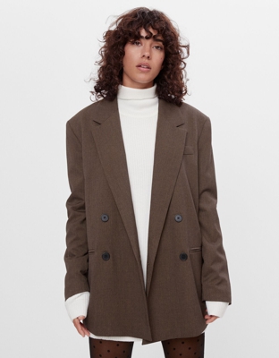 Bershka Blazer Oversize Mujer Xs Marrón