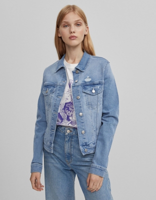 Bershka Cazadora Denim Mujer M Azul Lavado