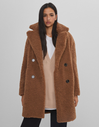 Bershka Abrigo Borreguito Cruzado Mujer M-L Camel características