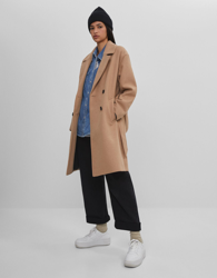 Bershka Abrigo Lana Cinturón Mujer L Camel características