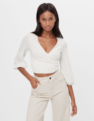Bershka Blusa Cruzada Volumen Mujer L Crudo en oferta