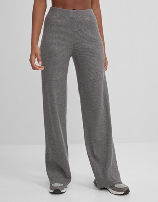 Bershka Pantalón Punto Mujer Xs Gris