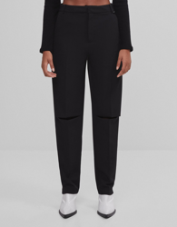 Bershka Pantalón Straight Corte Rodilla Mujer L Negro en oferta