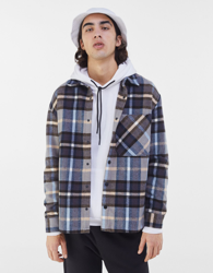 Bershka Sobrecamisa Lana Cuadros Hombre L Marino precio