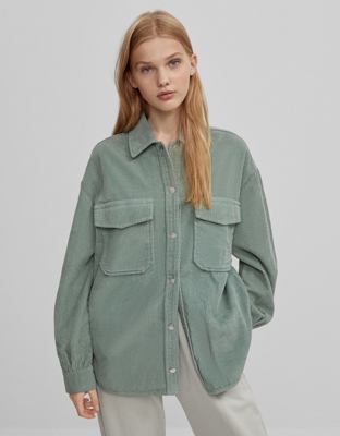 Bershka Sobrecamisa Pana Mujer S Kaki