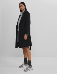 Bershka Abrigo Lana Cinturón Mujer L Negro precio