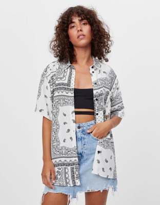 Bershka Camisa Print Paisley Mujer S Crudo