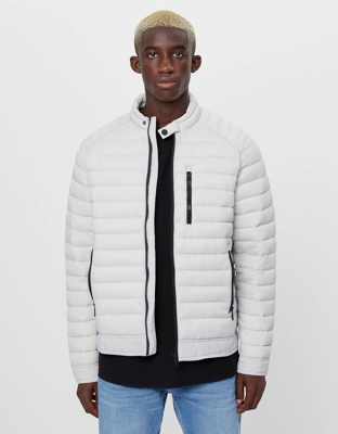 Bershka Cazadora Biker Acolchada Ligera Hombre M Piedra