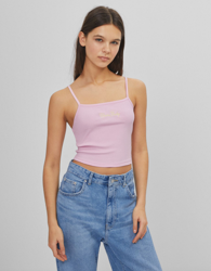 Bershka Top De Tirantes Con Estampado Mujer M Rosa en oferta